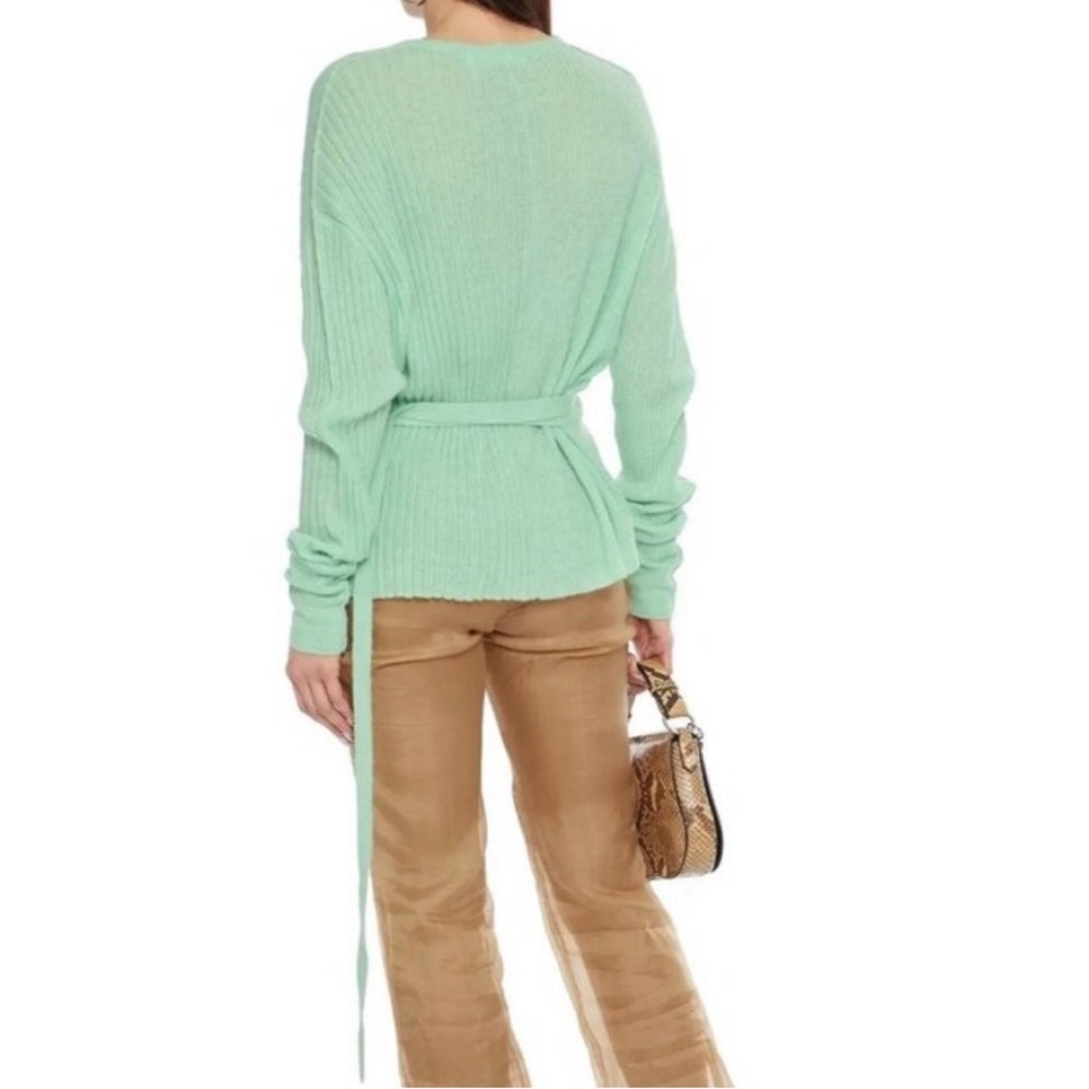 Helmut Lang Mint Green Wrap Button Alpaca Sweater - Picture 2 of 8